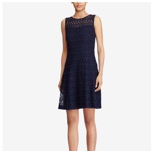 RALPH LAUREN Navy Eyelet Cocktail Dress